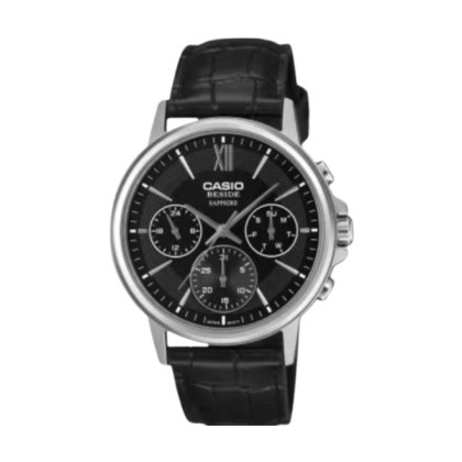 Casio BMS-300L-1AV Genuine Leather Black Strap Men Watch